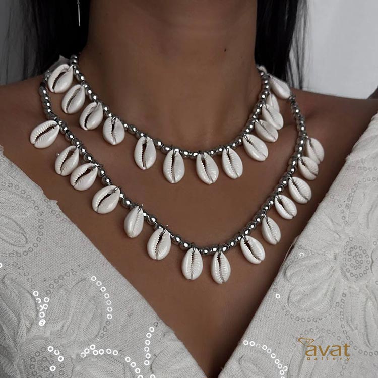 گردنبند صدف طبیعی 1 گردنبند دور رج صد طبیعی