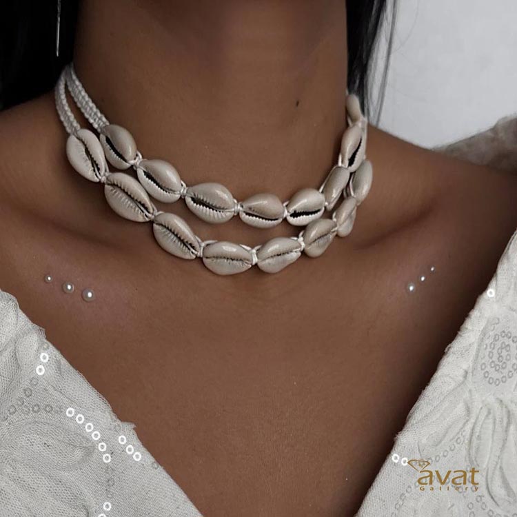 گردنبند گوشماهی دو رج گردنبند صدف گوش ماهی طبیعی