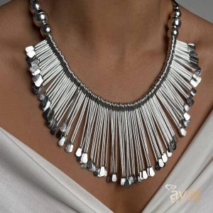 گردنبند برنج هندی با ابکاری نقره ای