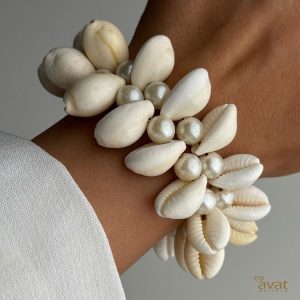 دستبند فنری گوش ماهی و مروارید
