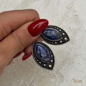 گوشواره بادومی با نگین سنگ لاجورد