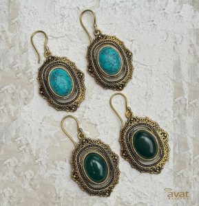 قیمت گوشواره هندی نگین عقیق سبز