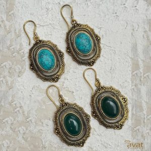 قیمت گوشواره هندی نگین عقیق سبز