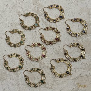 گوشواره کشکولی نگین سنگ رنگی